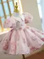 Lovely Blushing Pink Flower Short Birthday Flower Girl Dresses 2022 Ball Gown Scoop Neck Puffy Short Sleeve Beading Flower Girl Dresses