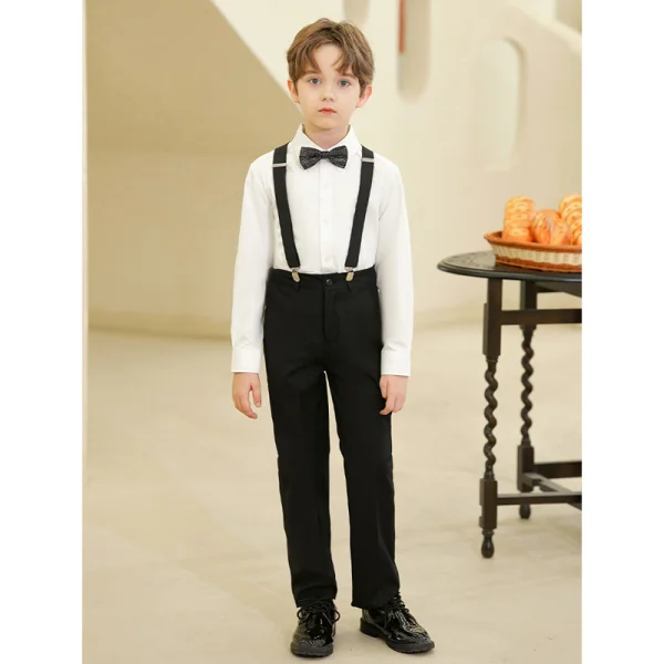 Fashion Black 5-piece Long Sleeve Boys Wedding Suits 2023 Coat Pants Shirt Tie Vest Wedding