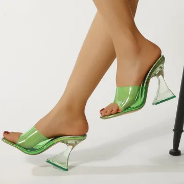 Transparent Summer Green Street Wear Womens Sandals 2022 9 Cm Crystal Stiletto Heels Open Peep Toe Sandals High Heels