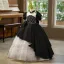 Chic / Beautiful Black Glitter Birthday Flower Girl Dresses 2025 Ball Gown High Neck Puffy Short Sleeve Backless Bow Floor-Length / Long