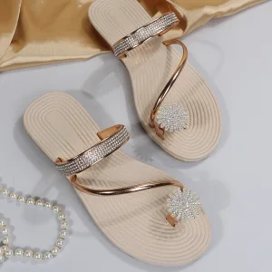 Mode Doré Été Plage Faux Diamant Sandales Femme 2022 Peep Toes Bout Ouvert Plate Sandales