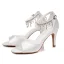 Modest / Simple White Rhinestone Pearl Ankle Strap Tassel Wedding Shoes 2026 8 cm Stiletto Heels Open / Peep Toe Wedding Sandals High Heels