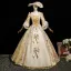 Vintage / Retro Medieval Gold Printing Bow Lace Flower Prom Dresses 2025 Ball Gown Square Neckline Bell sleeves Floor-Length / Long Formal Dresses