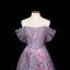 Chic / Beautiful Purple Multi-Colors Appliques Prom Dresses 2025 A-Line / Princess Off-The-Shoulder Short Sleeve Backless Floor-Length / Long Prom Formal Dresses