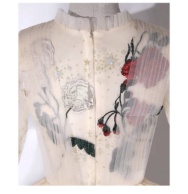 Élégant Champagne Paillettes En Dentelle Fleur Robe De Bal 2022 Robe Boule Col Haut Manches de cloche Longue Robe De Ceremonie