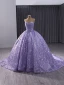 High End Charmant Lavendel Perlenstickerei Pailletten Ballkleider 2024 Ballkleid Bandeau Ärmellos Rückenfreies Sweep / Pinsel Zug Ball Festliche Kleider