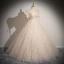 Élégant Champagne Paillettes Robe De Bal 2024 Robe Boule Encolure Carrée Manches Courtes Dos Nu Longue Promo Robe De Ceremonie