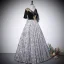Élégant Noire Perlage Paillettes Impression Robe De Bal 2022 Princesse V-Cou Manches Courtes Dos Nu Longue Promo Robe De Ceremonie