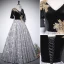 Élégant Noire Perlage Paillettes Impression Robe De Bal 2022 Princesse V-Cou Manches Courtes Dos Nu Longue Promo Robe De Ceremonie