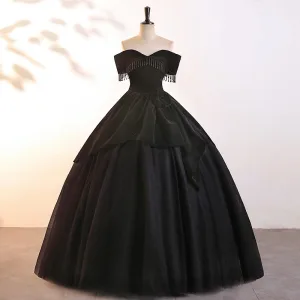Réservé Noire Perlage Gland Robe De Bal 2025 Robe Boule De L Épaule Sans Manches Dos Nu Longue Promo Robe De Ceremonie