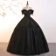 Demure Black Beading Tassel Prom Dresses 2025 Ball Gown Off-The-Shoulder Sleeveless Backless Floor-Length / Long Prom Formal Dresses