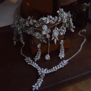 Bling Bling Vita Rhinestone Zirkon Örhängen Tiara Halsband Brud Huvudbonad Tillbehör Bröllop 2025