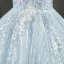 Sparkly Charming Sky Blue Beading Sequins Lace Flower Flower Girl Dresses 2022 Ball Gown High Neck Puffy Short Sleeve Floor-Length / Long Prom Flower Girl Dresses