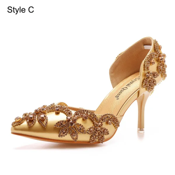 Charming White Rhinestone Wedding Shoes 2023 7 cm Stiletto Heels Pointed Toe Wedding High Heels