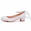 Elegante Weiß Perle Knöchelriemen Schleife Runde Zeh Brautschuhe 2024 3 cm Thick Heels Low Heel Hochzeit Pumps