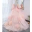Schöne Rosa Blumen Ballkleider 2022 Ballkleid Eckiger Ausschnitt Geschwollenes 1/2 Ärmel Rückenfreies Sweep / Pinsel Zug Festliche Kleider