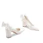 Elegante Weiß Leder Satin Schleife Brautschuhe 2023 7 cm Thick Heels Spitzschuh Hochzeit Pumps Hochhackige