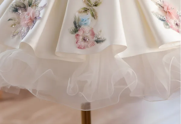 Vintage / Retro Ivory Appliques Beading Pearl Sequins Birthday Flower Girl Dresses 2026 Ball Gown Sleeveless Backless Short