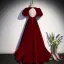 Classy Burgundy Suede Prom Dresses 2022 A-Line / Princess Square Neckline Rhinestone Puffy Short Sleeve Backless Floor-Length / Long Prom Formal Dresses
