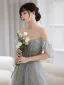 Schlicht Grau Ballkleider 2022 A Linie Off Shoulder Ärmellos Rückenfreies Perlenstickerei Strass Pailletten Lange Ball Festliche Kleider