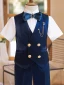 Navy Blue Suede 5-piece Short Sleeve Boys Wedding Suits 2022 Body Jewellery Pants Shirt Tie Vest Bow Wedding