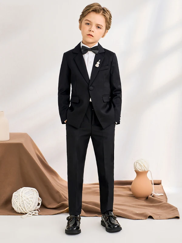 5-piece Black Long Sleeve Wedding Boys Wedding Suits 2024 Coat Pants Shirt Tie Vest