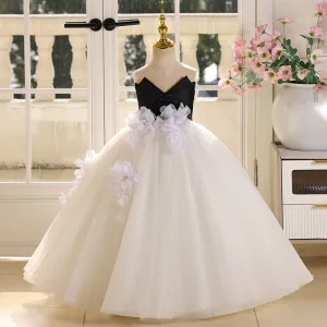 Chic Beautiful Ivory Appliques Birthday Flower Girl Dresses 2025 Ball Gown Scoop Neck Sleeveless Backless Floor Length Long