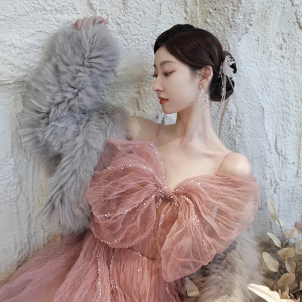 Charming Blushing Pink Beading Ruffle Evening Dresses 2023 A-Line / Princess Spaghetti Straps Bow Sleeveless Backless Evening Party Floor-Length / Long Formal Dresses