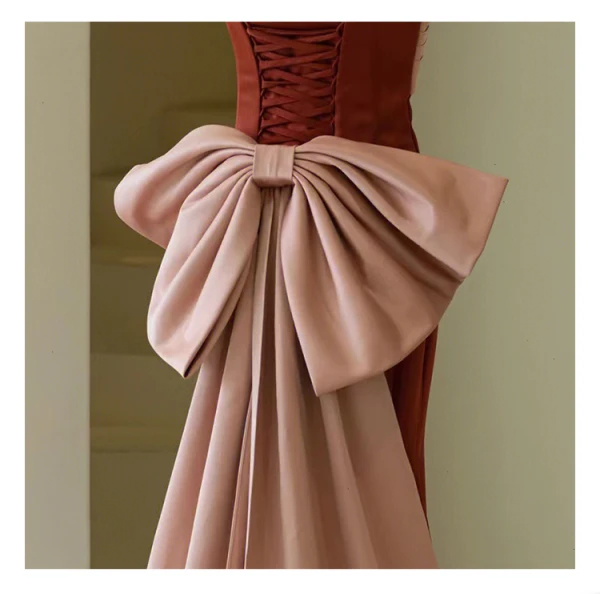 Vintage / Retro Burgundy Satin Evening Dresses 2023 Trumpet / Mermaid Strapless Sleeveless Backless Bow Floor-Length / Long Prom Formal Dresses