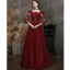 Classic Burgundy Beading Sequins Evening Dresses 2023 A-Line / Princess Square Neckline 3/4 Sleeve Backless Floor-Length / Long Evening Party Formal Dresses