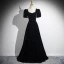 Elegant Black Glitter Prom Dresses 2024 A-Line / Princess Square Neckline Short Sleeve Backless Floor-Length / Long Formal Dresses