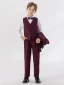 Bordeaux 5 pièces Manches Longues Costume Garçon Mariage 2024 Manteau Pantalon Chemise Cravate Gilet