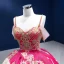 Fancy Fuchsia Multi-Colors Prom Dresses 2022 Ball Gown Spaghetti Straps Sleeveless Backless Beading Lace Flower Sequins Satin Chapel Train Formal Dresses