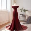 Chic / Beautiful Burgundy Split Front Prom Dresses 2024 Trumpet / Mermaid Off-The-Shoulder Sleeveless Backless Court Train Prom Formal Dresses
