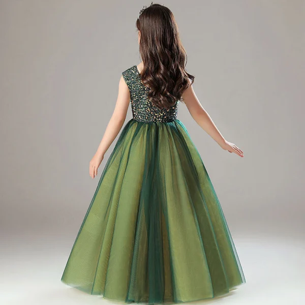 Vintage / Retro Dark Green Sequins Flower Girl Dresses 2022 A-Line / Princess Scoop Neck Sleeveless Prom Floor-Length / Long Flower Girl Dresses