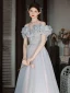 Chic / Belle Gris Paillettes Robe De Bal 2022 Princesse De l'épaule Volants Manches Courtes Dos Nu Longue Promo Robe De Ceremonie