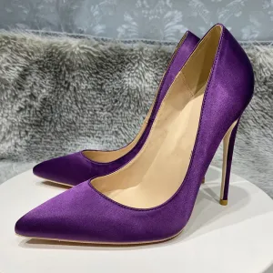 Mooie Prachtige Druif Avond Satijn Pumps 2022 12 Cm Naaldhakken Stiletto Spitse Neus Pumps Hoge Hakken