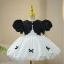Fashion Black Pearl Bow Short Birthday Flower Girl Dresses Ball Gown 2023 High Neck Puffy Short Sleeve