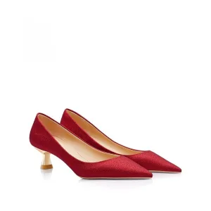 Chinese Style Red Leather Wedding Shoes 2026 5 Cm Stiletto Heels Pointed Toe Wedding Pumps High Heels