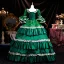 Medieval Vintage / Retro Dark Green Lace Flower Sequins Bow Prom Dresses 2025 Ball Gown Square Neckline Bell sleeves Floor-Length / Long Prom Formal Dresses