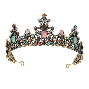 Vintage Retro Multi Colors Rhinestone Bronze Alloy Tiara Bridal Hair Accessories 2023 Wedding