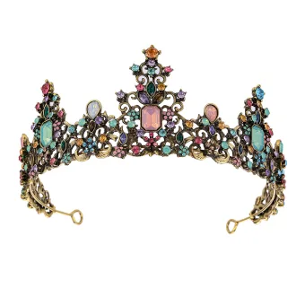 Vintage Multi Farger Rhinestone Bronse Legering Tiara Har Tilbehor 2023 Bryllup