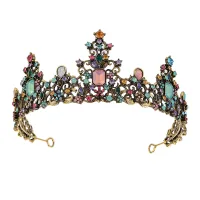 Vintage Multi-Colors Rhinestone Bronce Aleación Tiara Tocados de novia 2023 Boda