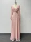 Simple Rougissant Rose Chiffon Robe De Bal 2024 Princesse V-Cou Manches Longues Dos Nu Longue Promo Robe De Ceremonie