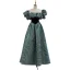 Vintage / Retro Ink Blue Prom Dresses 2022 A-Line / Princess Square Neckline Puffy Short Sleeve Backless Floor-Length / Long Prom Formal Dresses