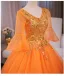 Chic / Beautiful Ocean Blue Sequins Prom Dresses 2024 Ball Gown V-Neck Bell sleeves Backless Floor-Length / Long Tulle Prom Formal Dresses