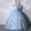 Flower Fairy Sky Blue Appliques Prom Dresses 2023 Ball Gown Strapless Sleeveless Backless Floor-Length / Long Prom Formal Dresses