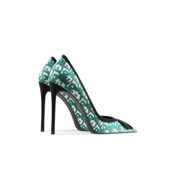 Fashion Green Evening Party Plaid Pumps 2024 Leather 10 cm Stiletto Heels Pointed Toe Pumps High Heels