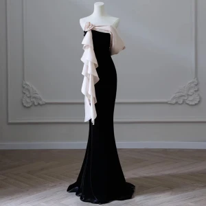Sexy Noire Robe De Soirée 2024 Trompette Sirène Bustier Sans Manches Dos Nu Longue Soirée Robe De Ceremonie