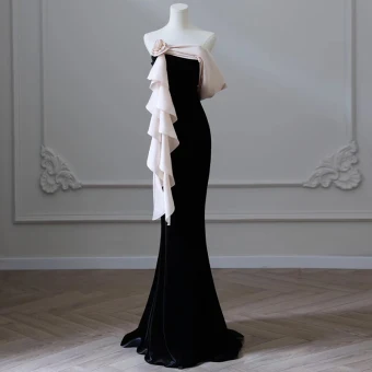 Sexy Noire Robe De Soirée 2024 Trompette Sirène Bustier Sans Manches Dos Nu Longue Soirée Robe De Ceremonie